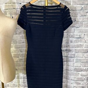 Adrianna Papell Navy Sheer Striped Mini Dress